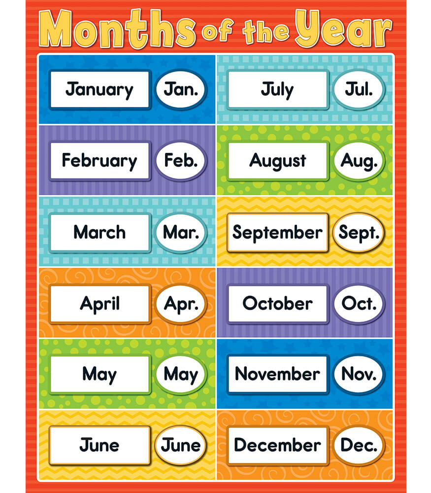 Free Printable Months Of The Year Chart Printable Word Searches